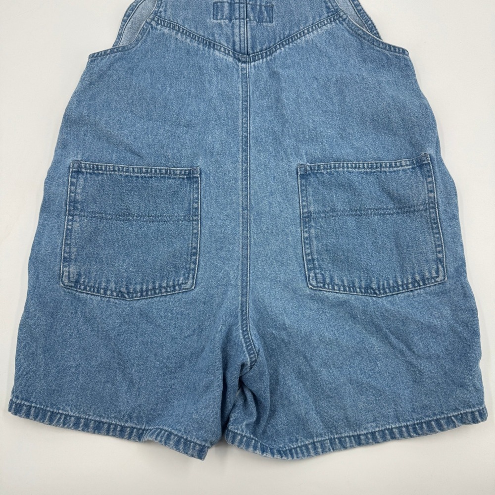 Big Dogs Denim Shortalls Womens Medium Blue Floral Dog Embroidered Vintage 90s - Picture 9 of 10